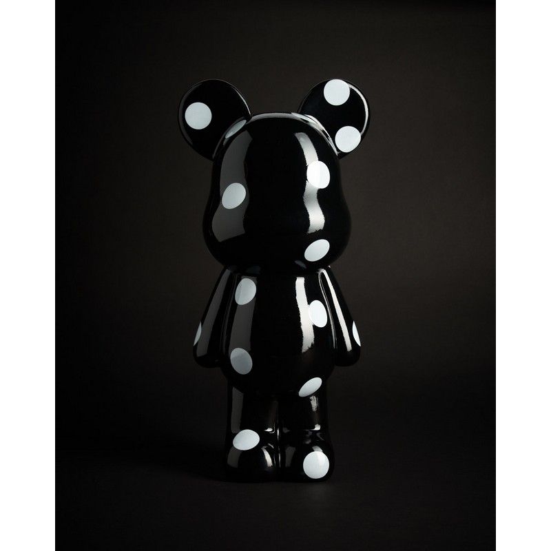 TIRELIRE TEDDY NOIR POIS BLANCS 40cm - BLOGO