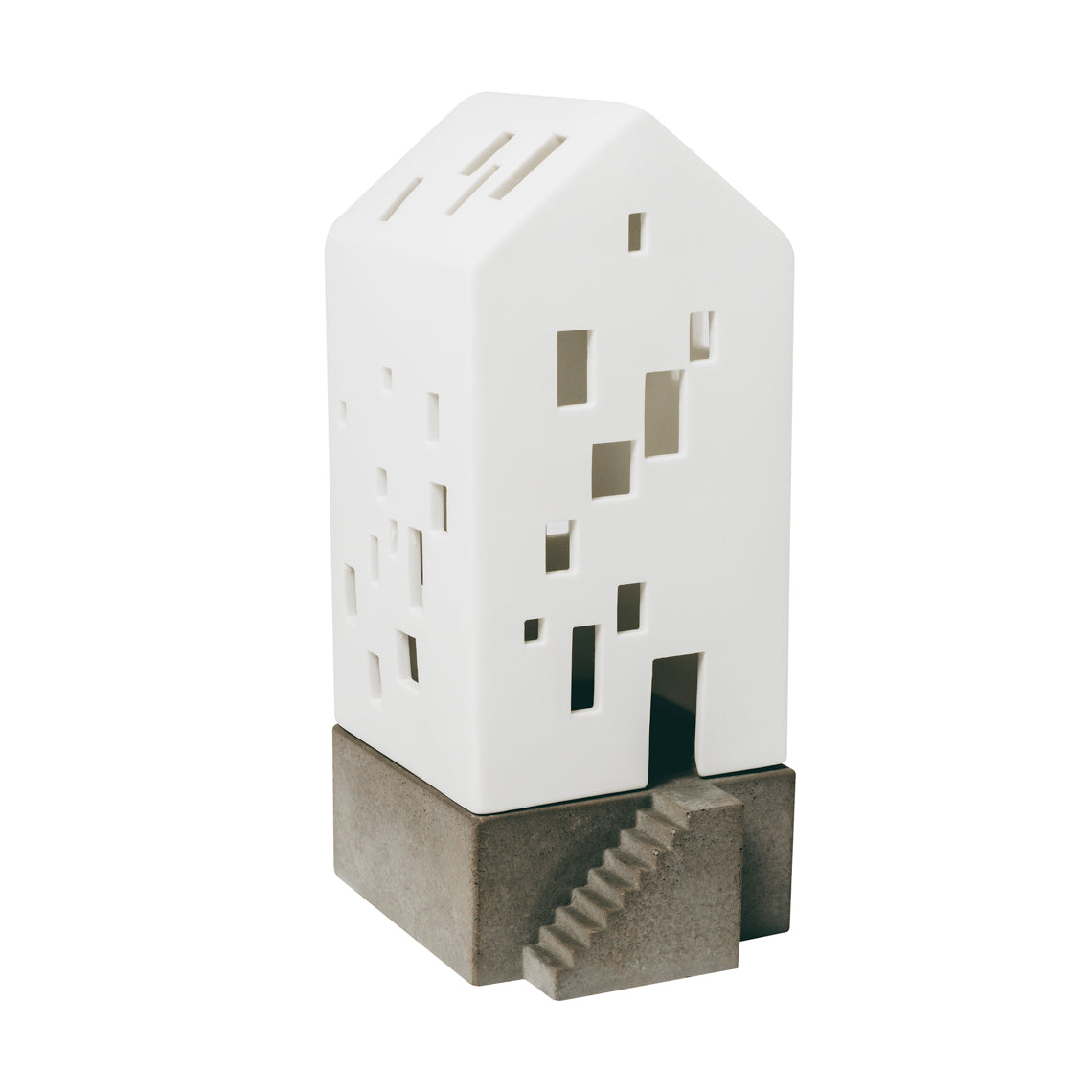 PHOTOPHORE PETIT IMMEUBLE EN PORCELAINE ET SOCLE BETON - RADER DESIGN STORIES