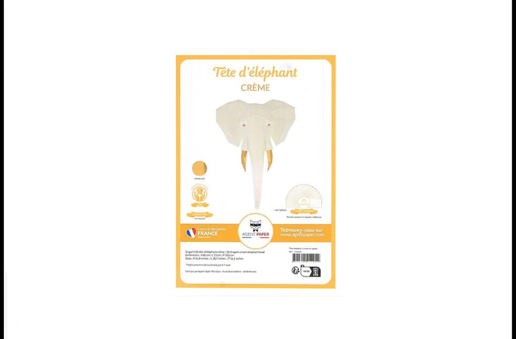TÊTE D'ELEPHANT EN PAPIER 3D BEIGE - ORIGAMI AGENT PAPER
