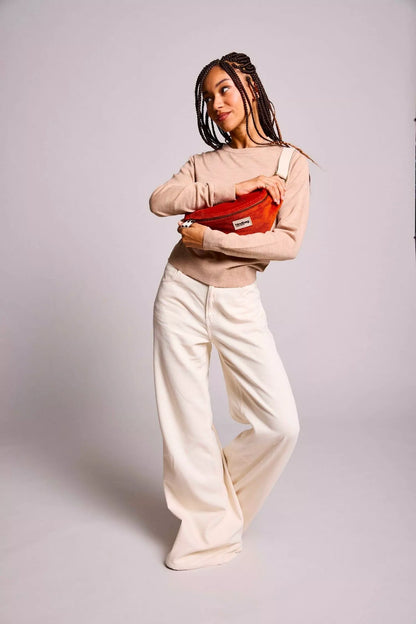 SAC BANANE OLIVIA VELOURS BRIQUE - HINDBAG