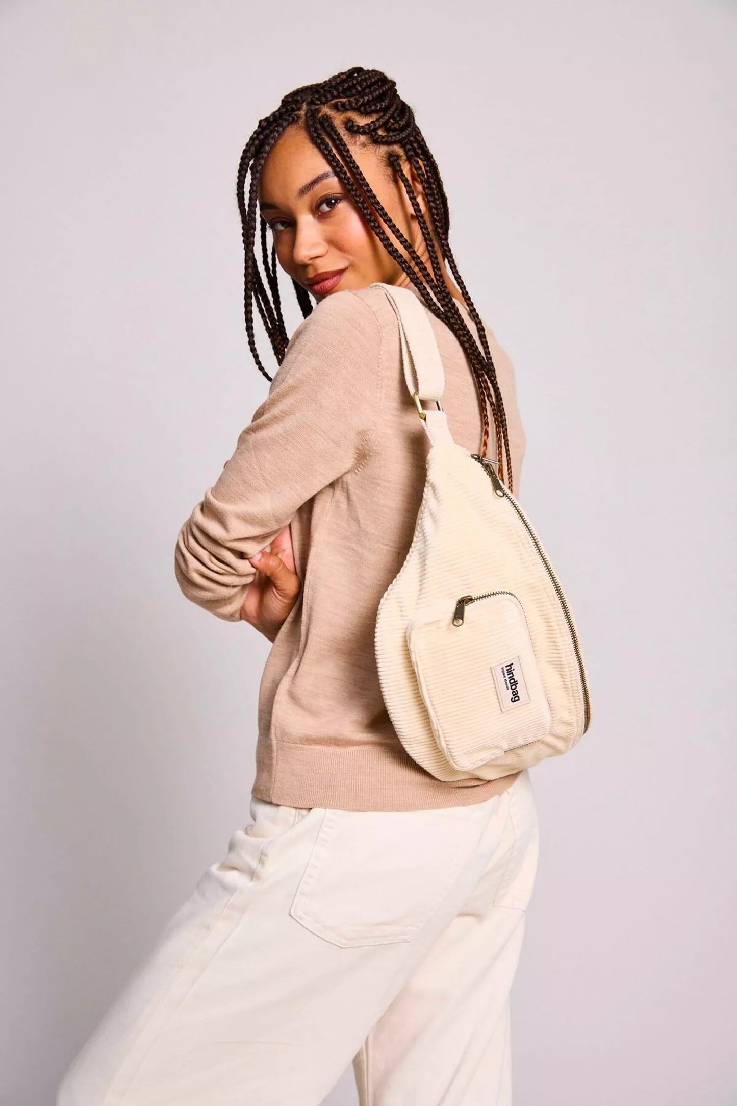 SAC BANANE SOFIA VELOURS BEIGE - HINDBAG