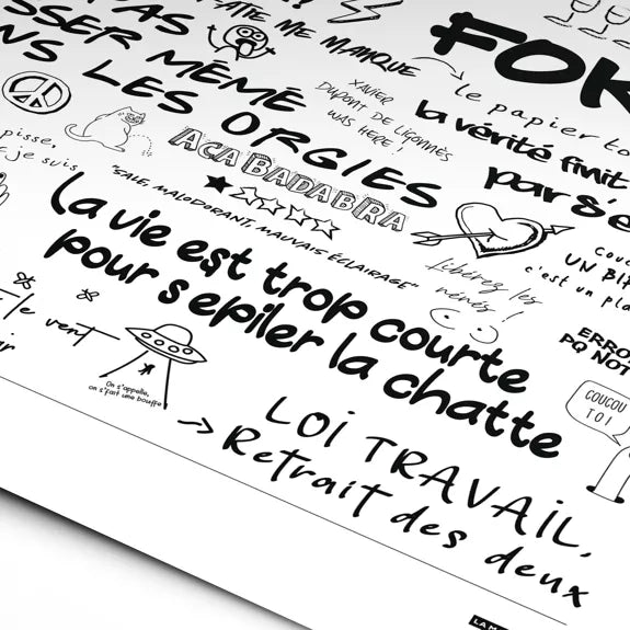 AFFICHE GRAFITIS DE TOILETTES - 50x70cm - LA MAJORETTE A MOUSTACHE