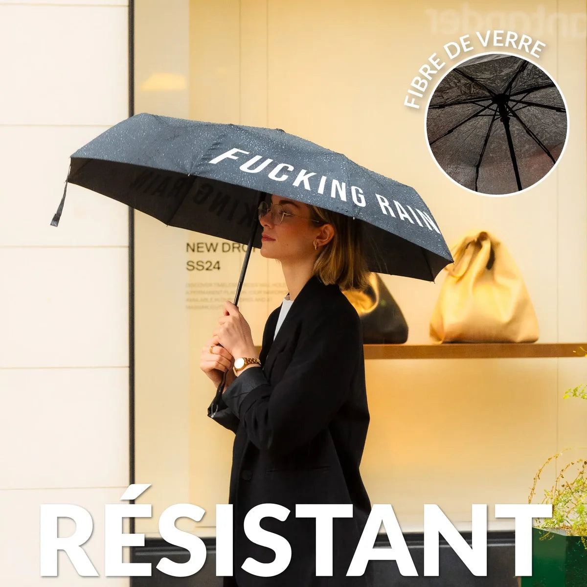 PARAPLUIE PLIABLE " FUCKING RAIN  " NOIR -  FISURA