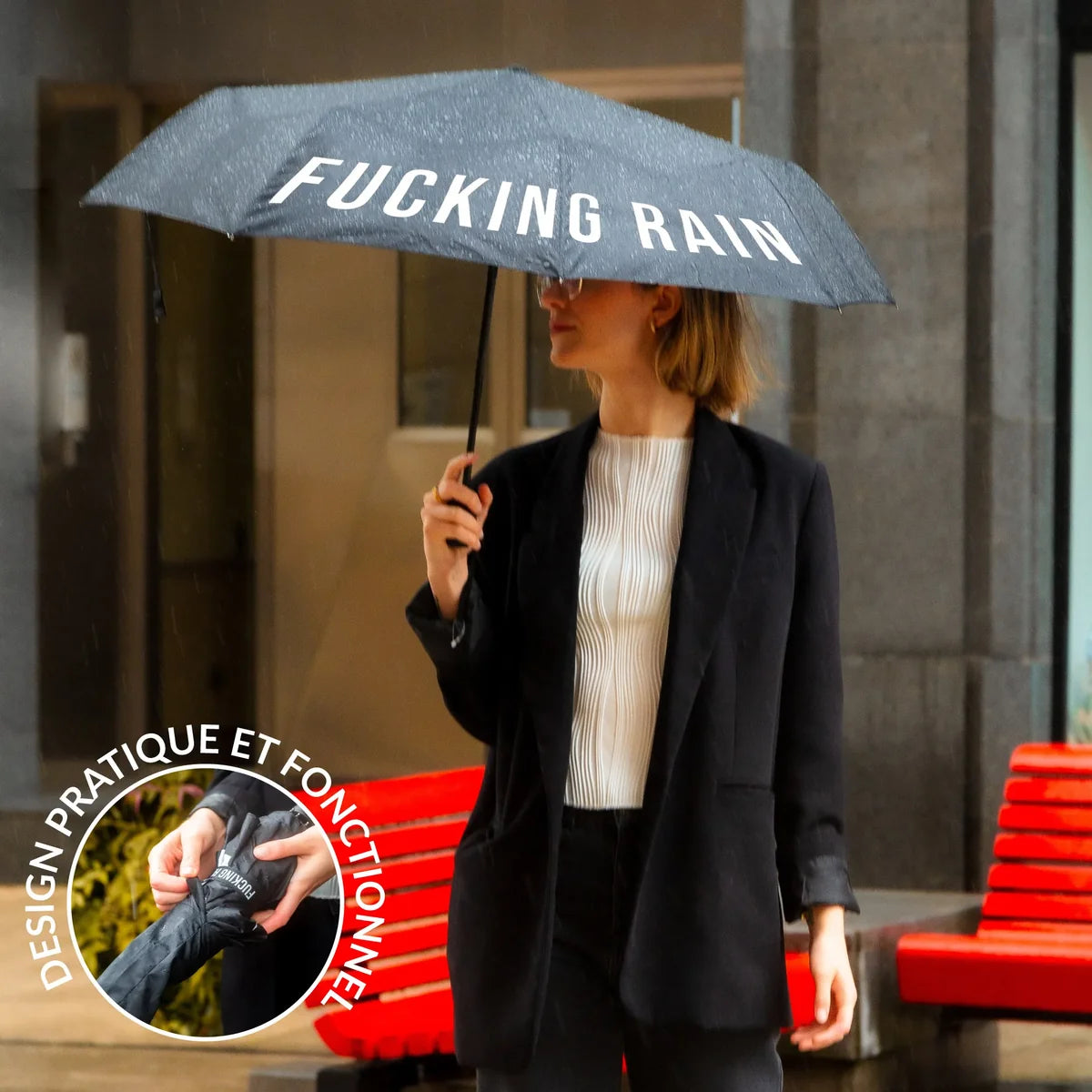 PARAPLUIE PLIABLE " FUCKING RAIN  " NOIR -  FISURA