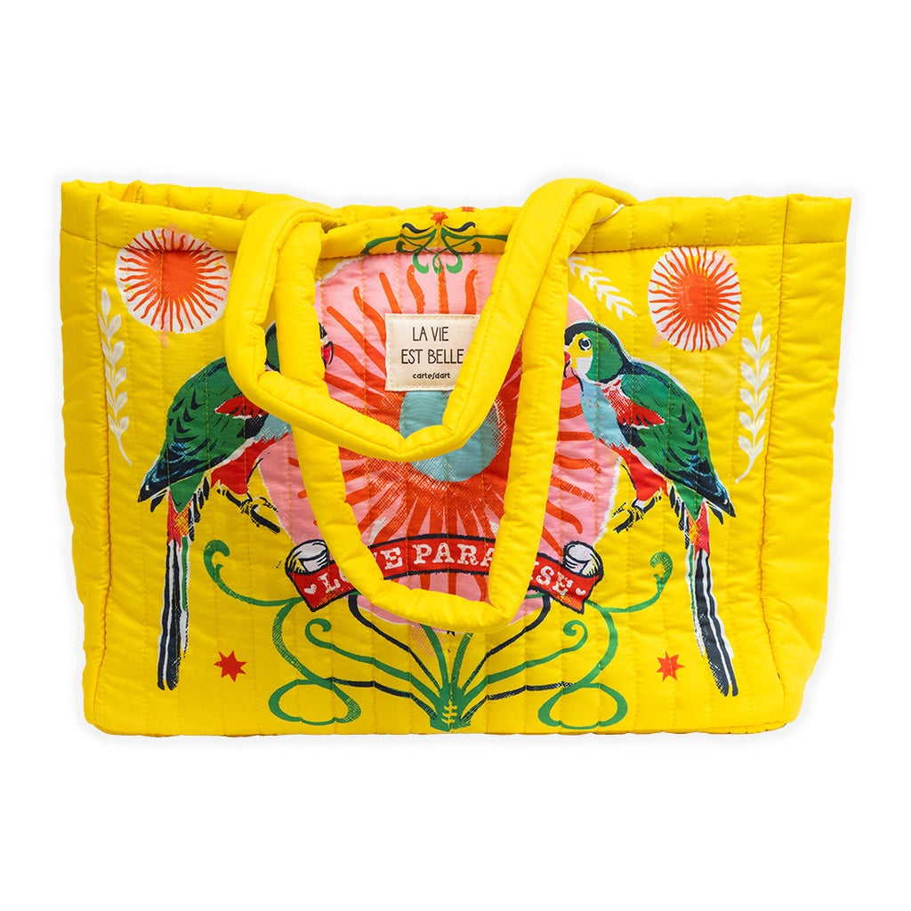 GRAND CABAS MATELASSÉ PERROQUETS - CARTES D'ART