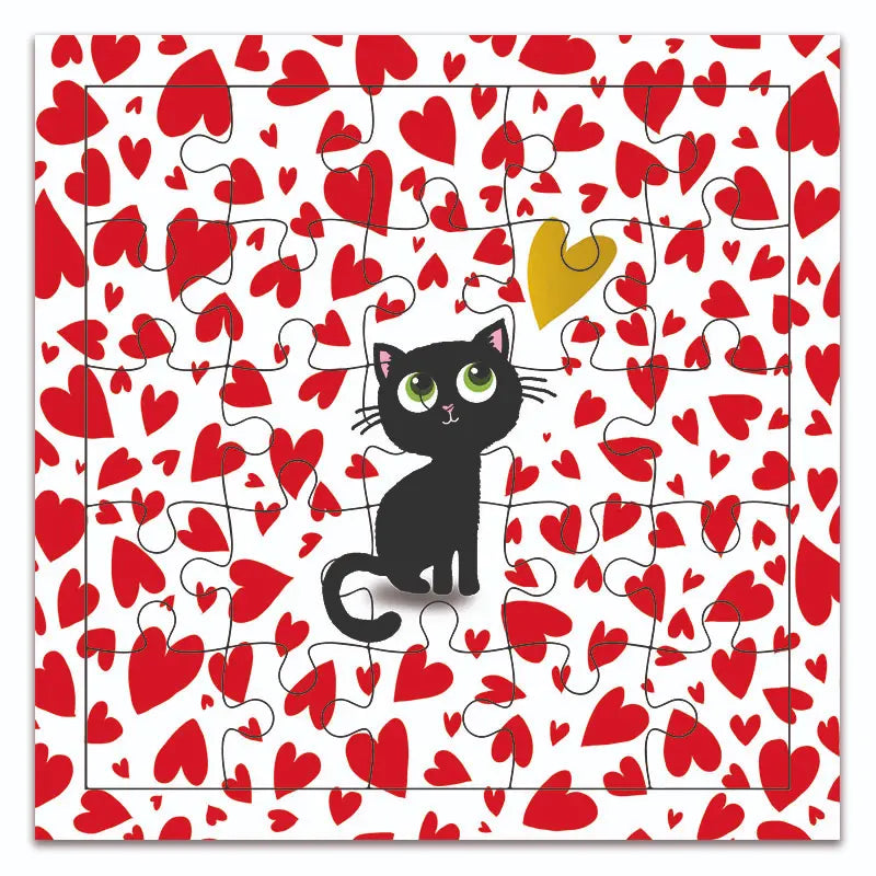 CARTE PUZZLE -  DE TOUT COEUR CHAT - CARTES D'ART