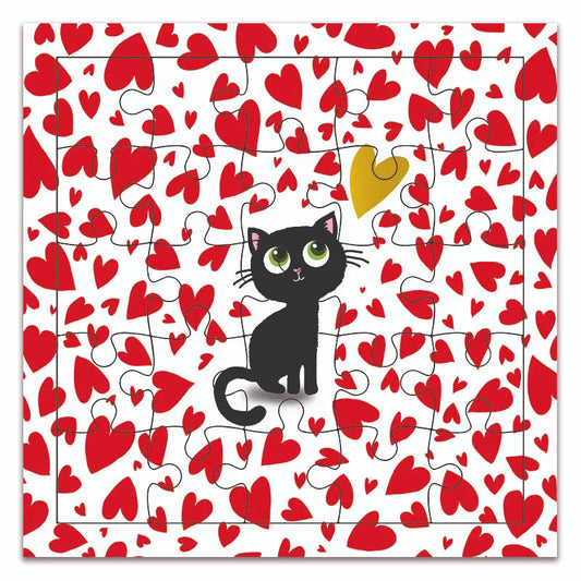 CARTE PUZZLE -  DE TOUT COEUR CHAT - CARTES D'ART