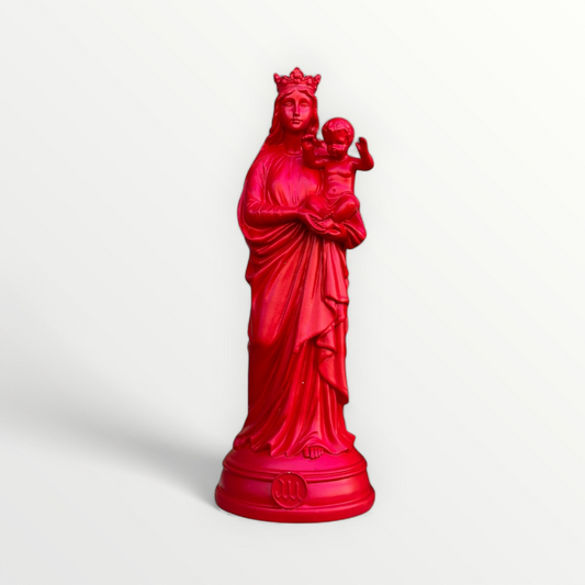 STATUETTE BONNE MERE 30CM ROUGE CARMIN  - J'AI VU LA VIERGE