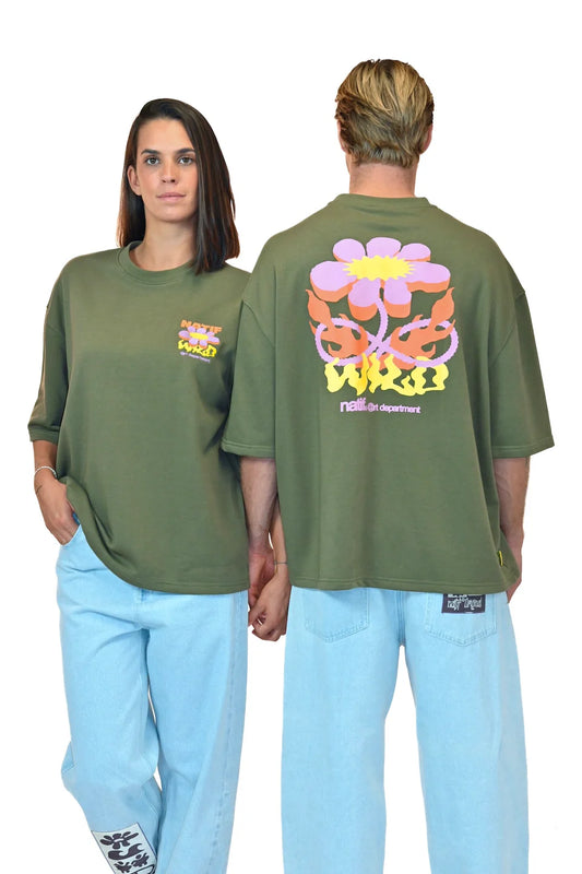 T-SHIRT WILD FLOWER MARRON (LOOSE) - NATIF