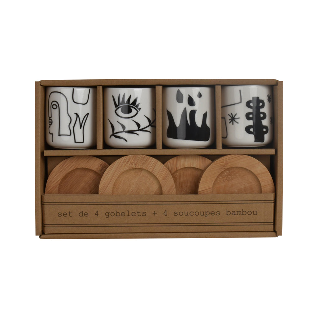 SET DE 4 GOBELETS "ART NOIR" AVEC SOUS-TASSES - OPJET PARIS
