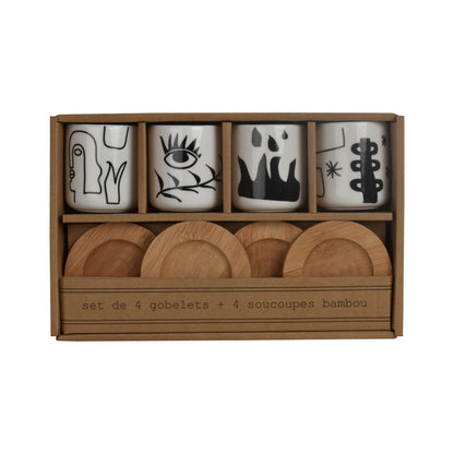 SET DE 4 GOBELETS "ART NOIR" AVEC SOUS-TASSES - OPJET PARIS