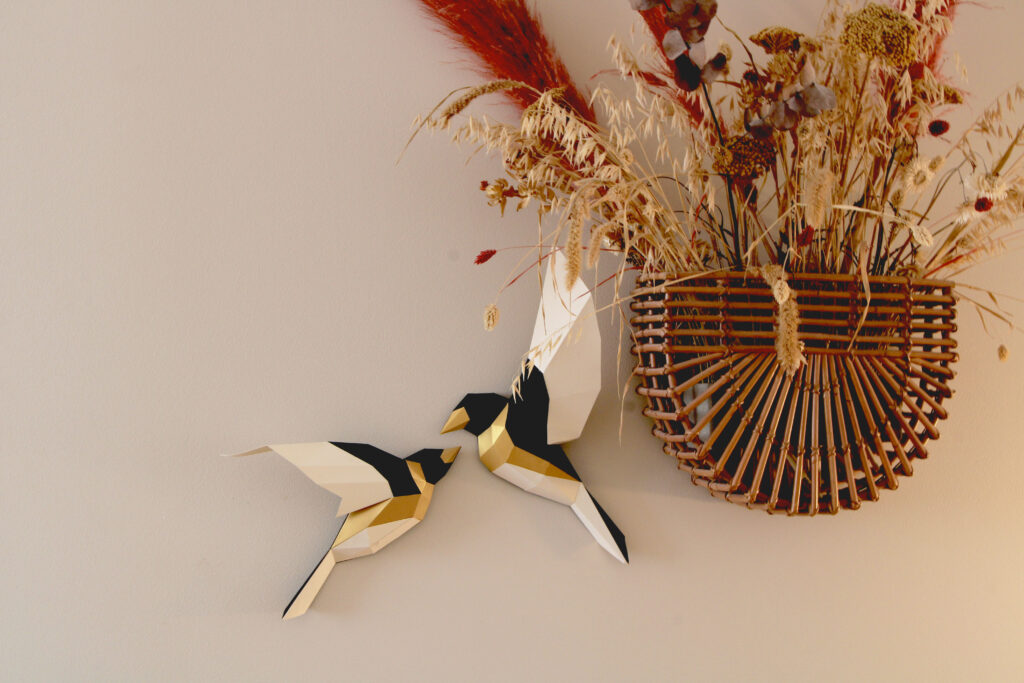 2 OISEAUX EN PAPIER 3D - OR - ORIGAMI AGENT PAPER